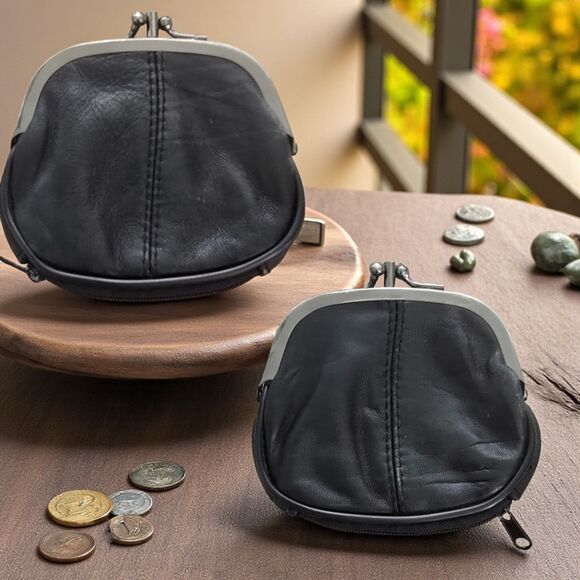 Leather Women's Coin Holder Pouch Double Frame Wallet with Bottom Zipper Pocket - Picture 1 of 6